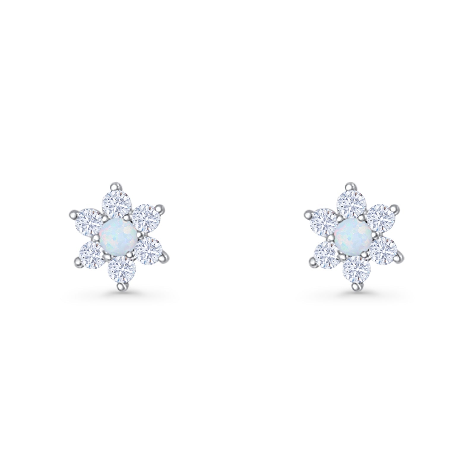 Round 8.7mm Lab Created Opal Floral Stud Earring 925 Sterling Silver