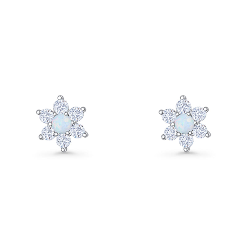 Round 8.7mm Lab Created Opal Floral Stud Earring 925 Sterling Silver