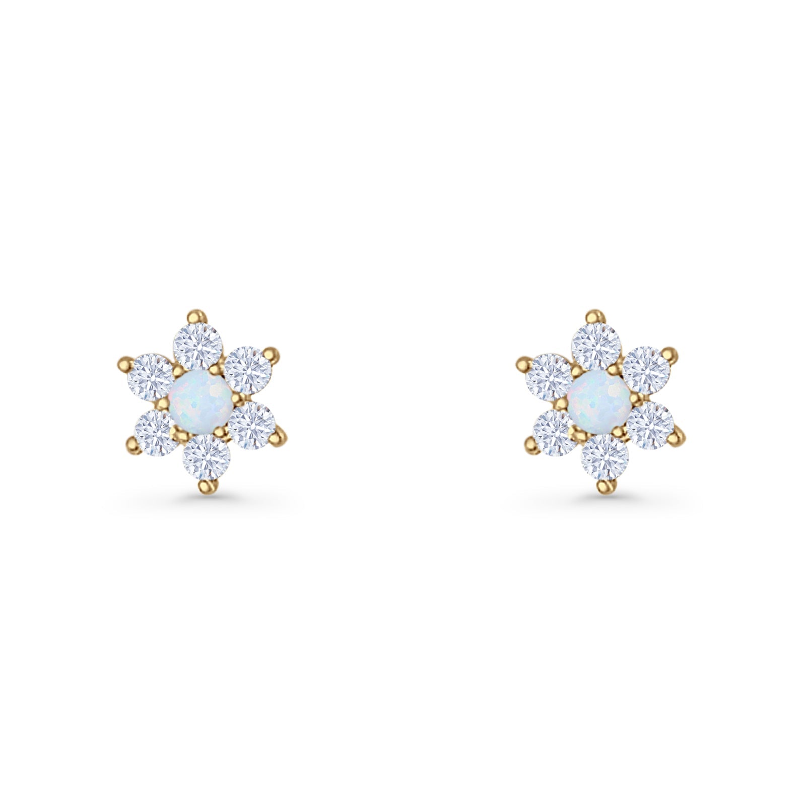 Round 8.7mm Lab Created Opal Floral Stud Earring 925 Sterling Silver