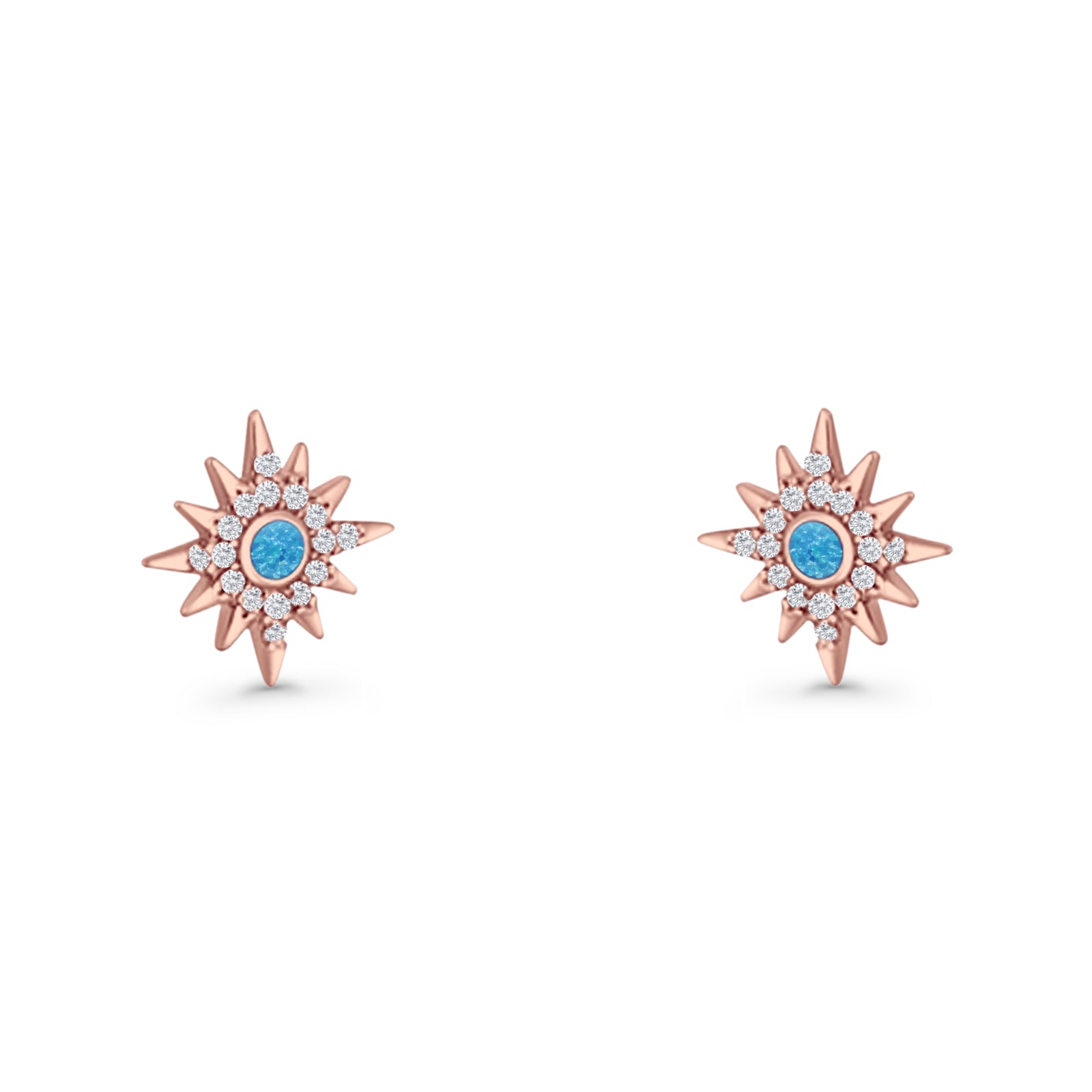 Starburst Stud Earring 10.7mm Lab Created Opal & Cubic Zirconia 925 Sterling Silver
