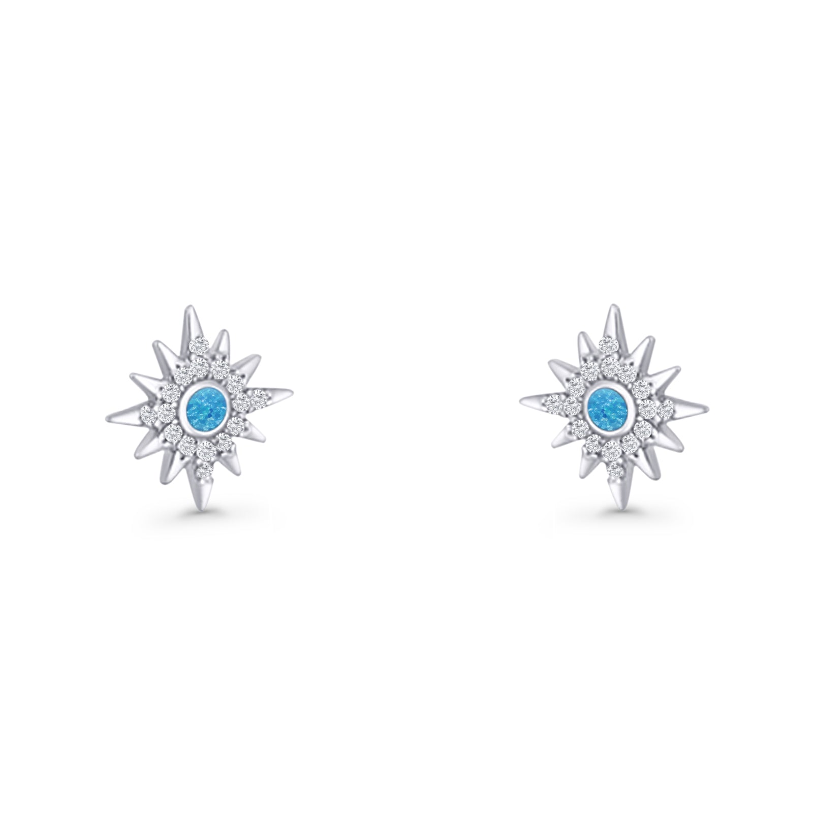 Starburst Stud Earring 10.7mm Lab Created Opal & Cubic Zirconia 925 Sterling Silver