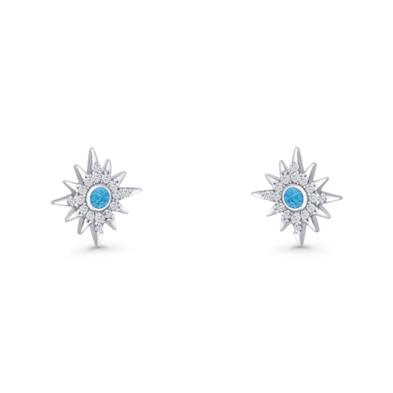 Starburst Stud Earring 10.7mm Lab Created Opal & Cubic Zirconia 925 Sterling Silver