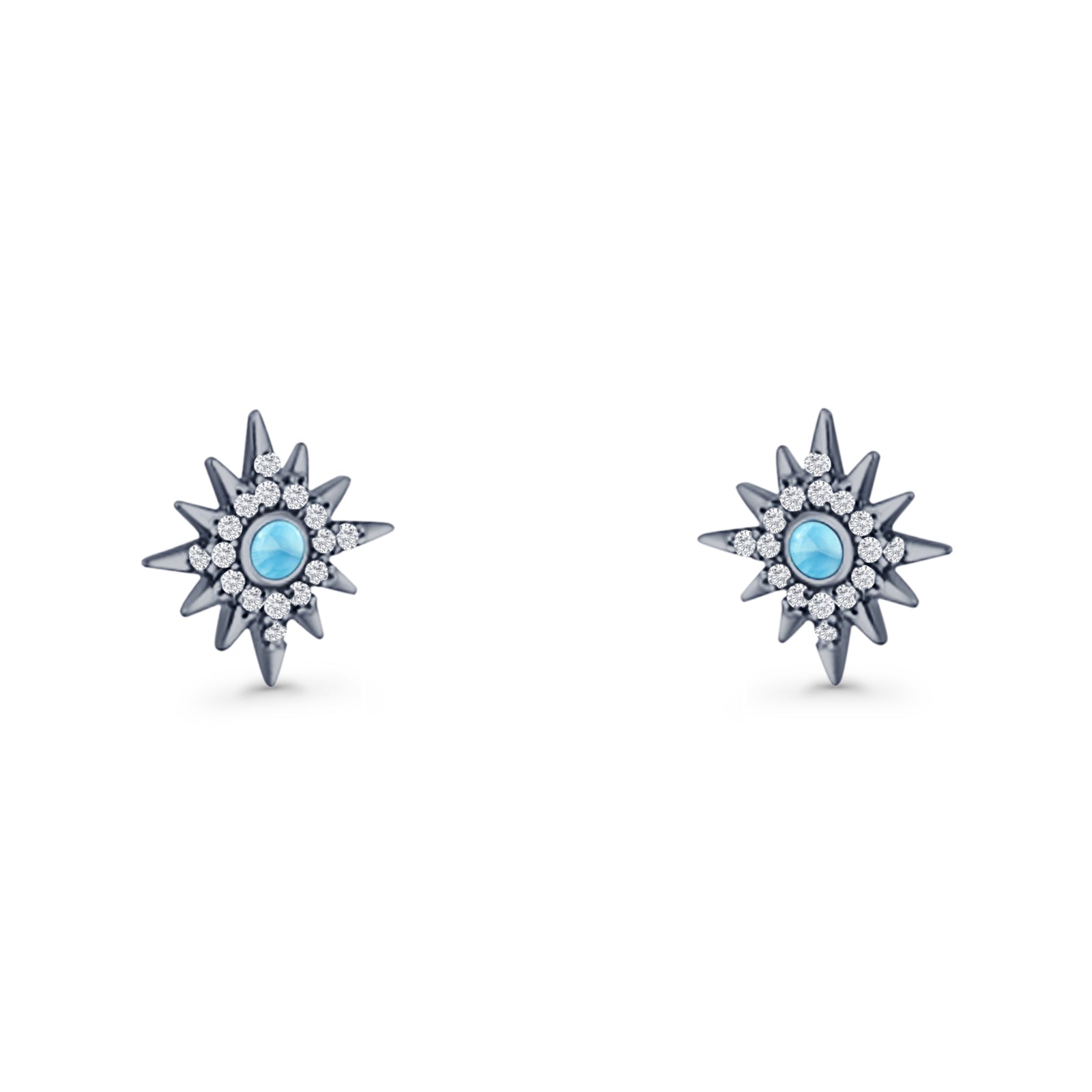 Starburst Stud Earring 10.7mm Lab Created Opal & Cubic Zirconia 925 Sterling Silver