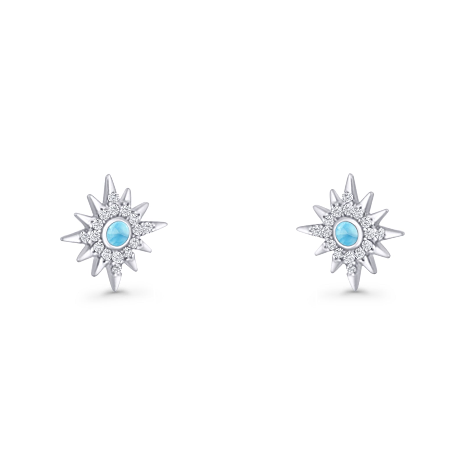 Starburst Stud Earring 10.7mm Lab Created Opal & Cubic Zirconia 925 Sterling Silver
