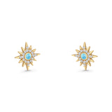 Starburst Stud Earring 10.7mm Lab Created Opal & Cubic Zirconia 925 Sterling Silver