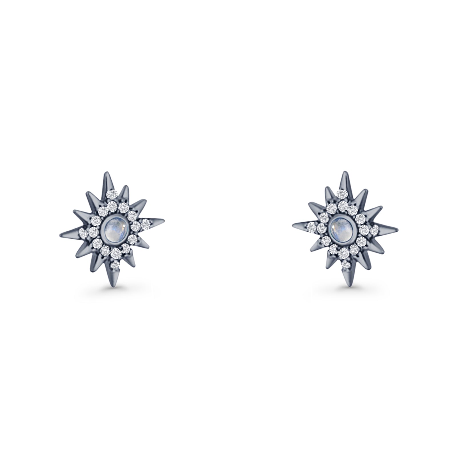 Starburst Stud Earring 10.7mm Lab Created Opal & Cubic Zirconia 925 Sterling Silver