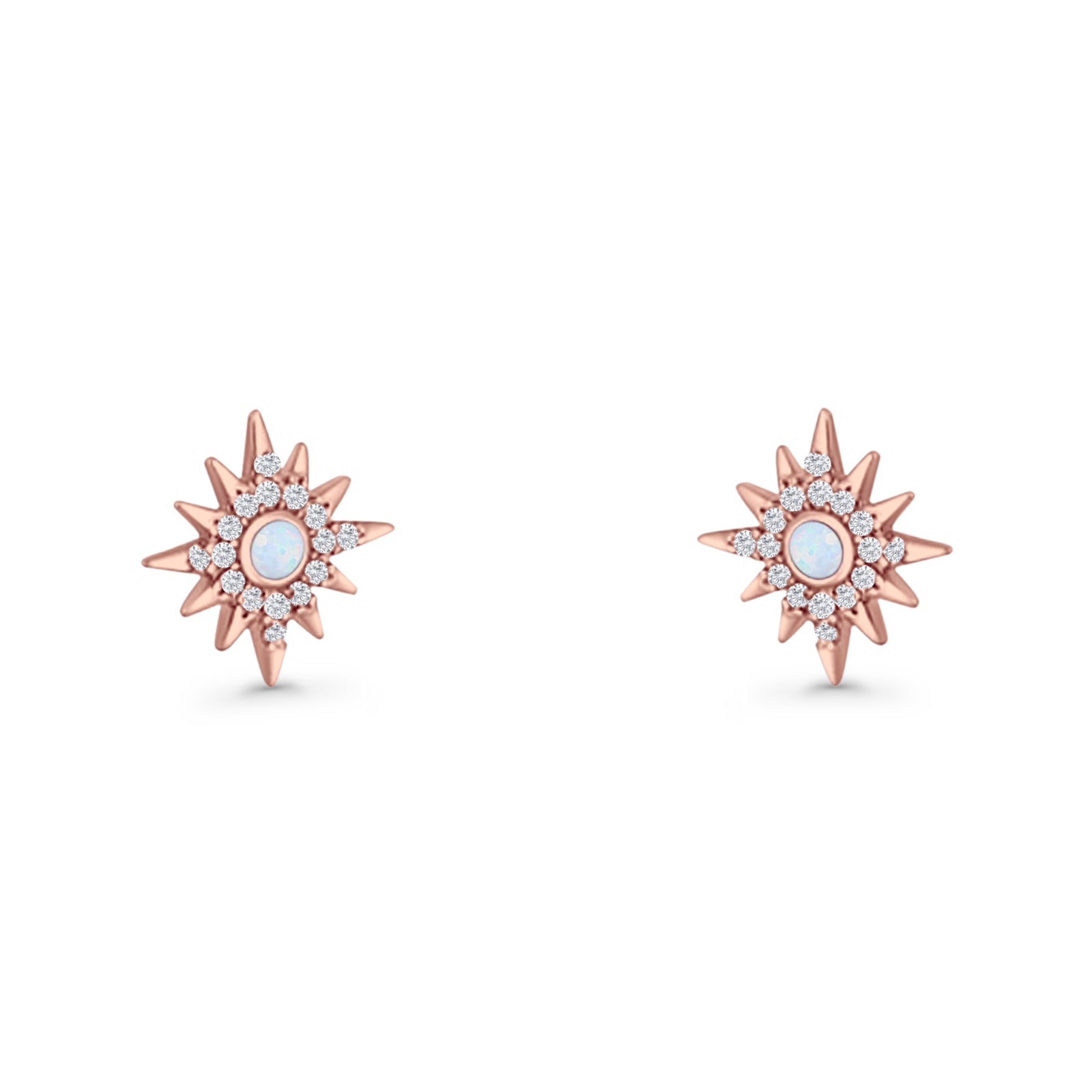 Starburst Stud Earring 10.7mm Lab Created Opal & Cubic Zirconia 925 Sterling Silver