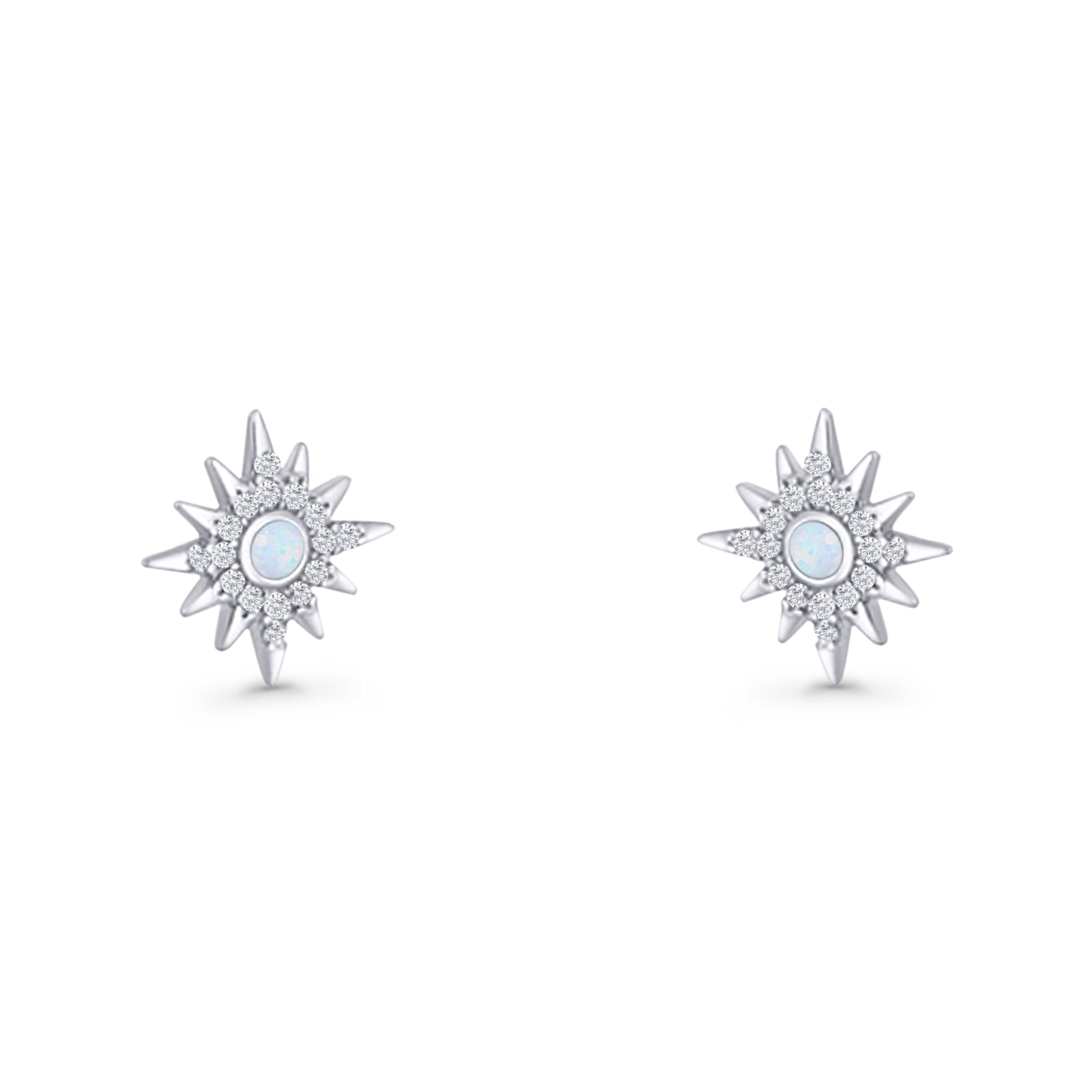 Starburst Stud Earring 10.7mm Lab Created Opal & Cubic Zirconia 925 Sterling Silver