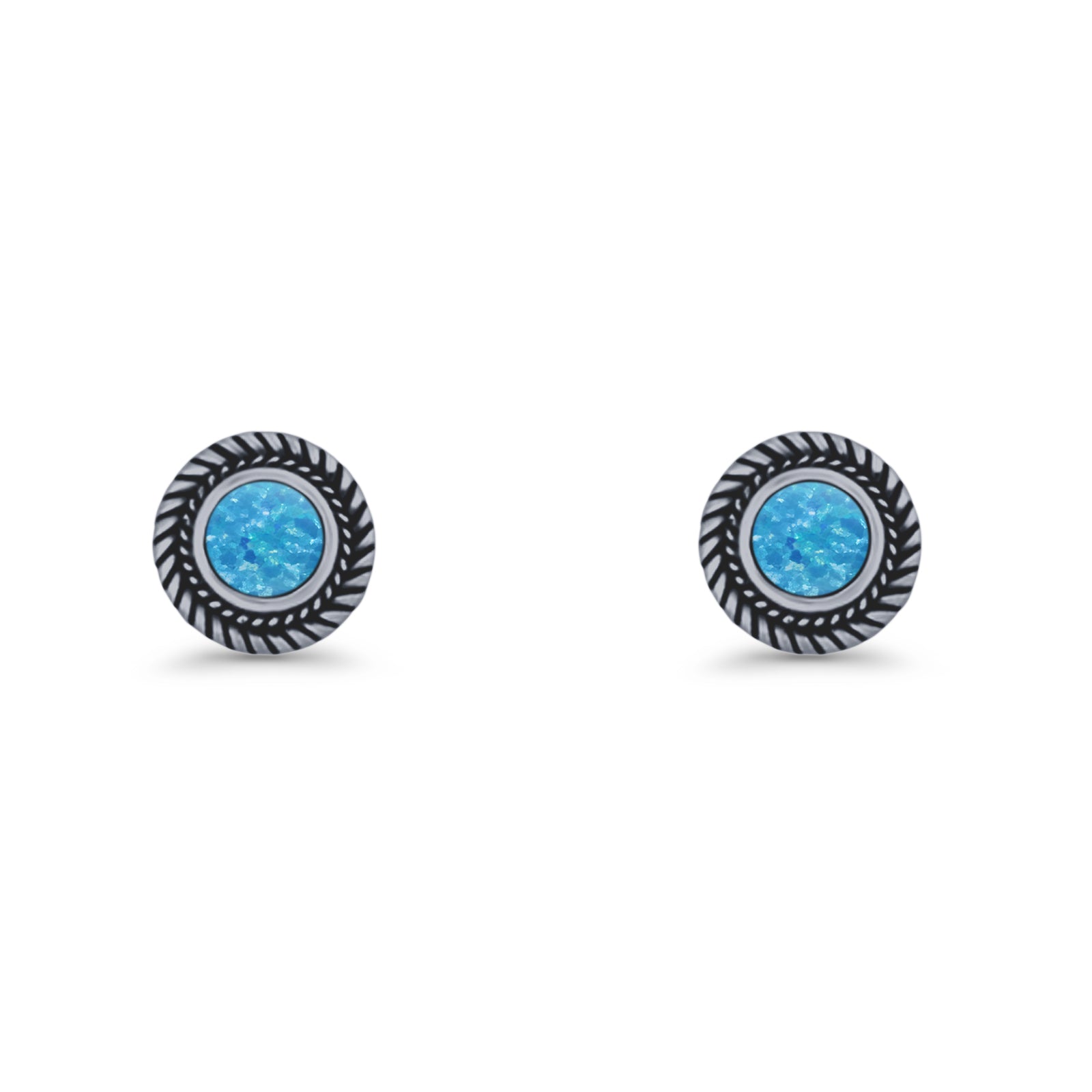 Round 8mm Lab Created Opal Twisted Rope Stud Earring 925 Sterling Silver