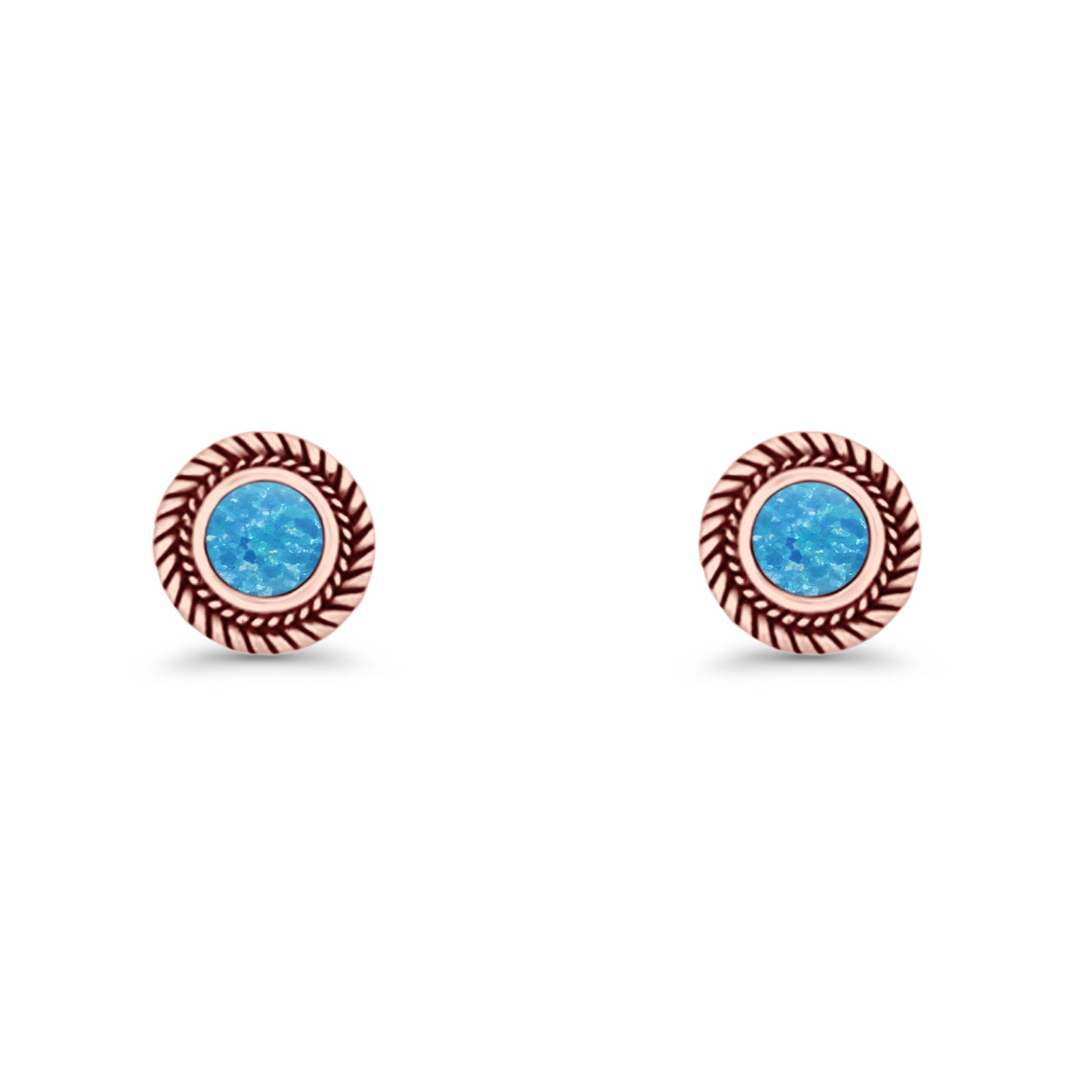 Round 8mm Lab Created Opal Twisted Rope Stud Earring 925 Sterling Silver