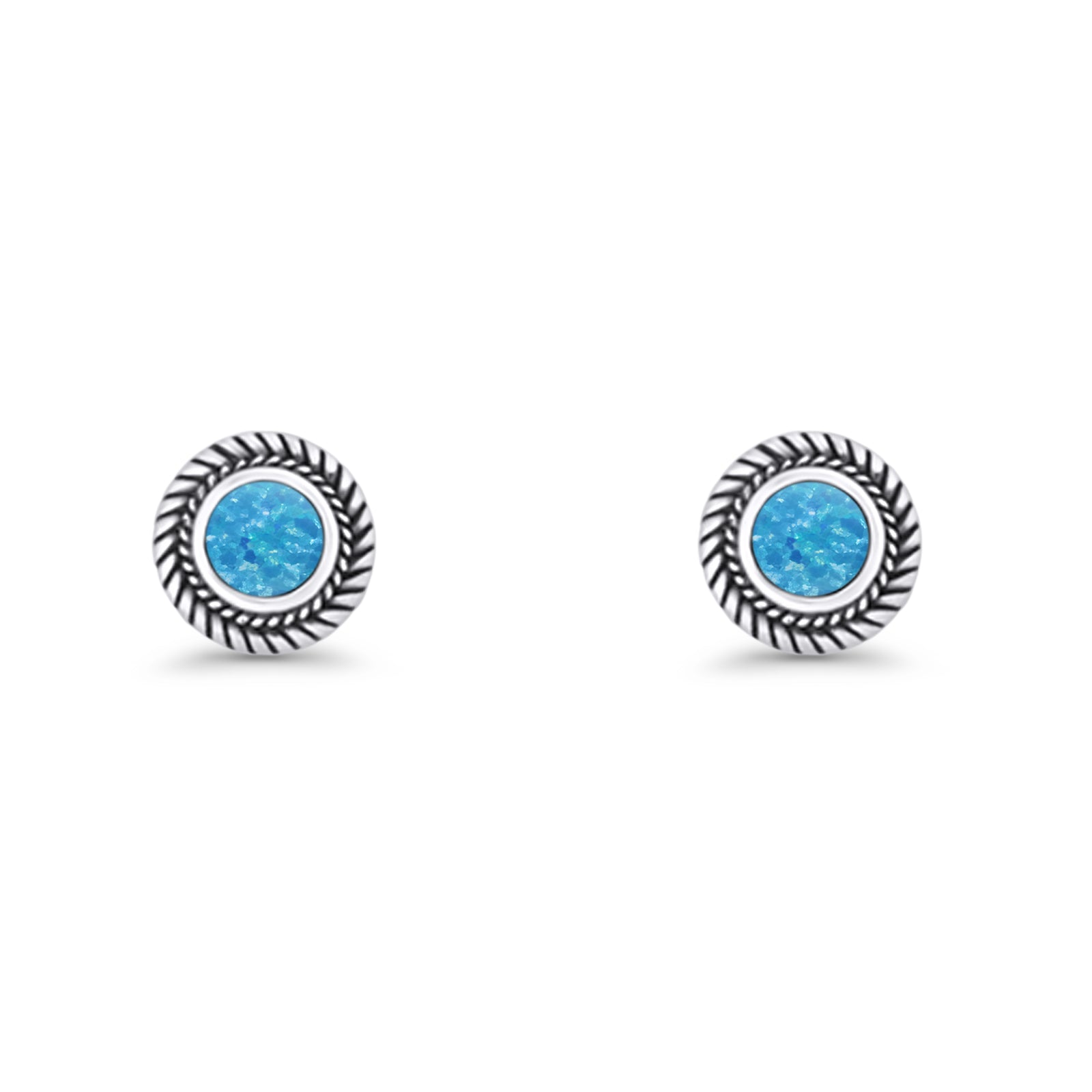 Round 8mm Lab Created Opal Twisted Rope Stud Earring 925 Sterling Silver