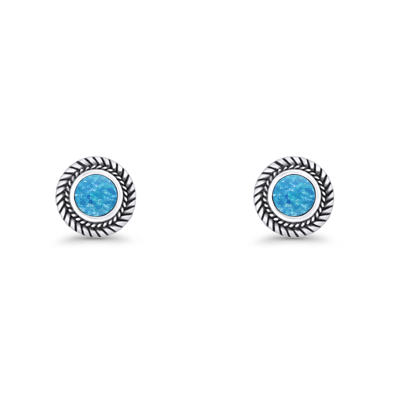 Round 8mm Lab Created Opal Twisted Rope Stud Earring 925 Sterling Silver