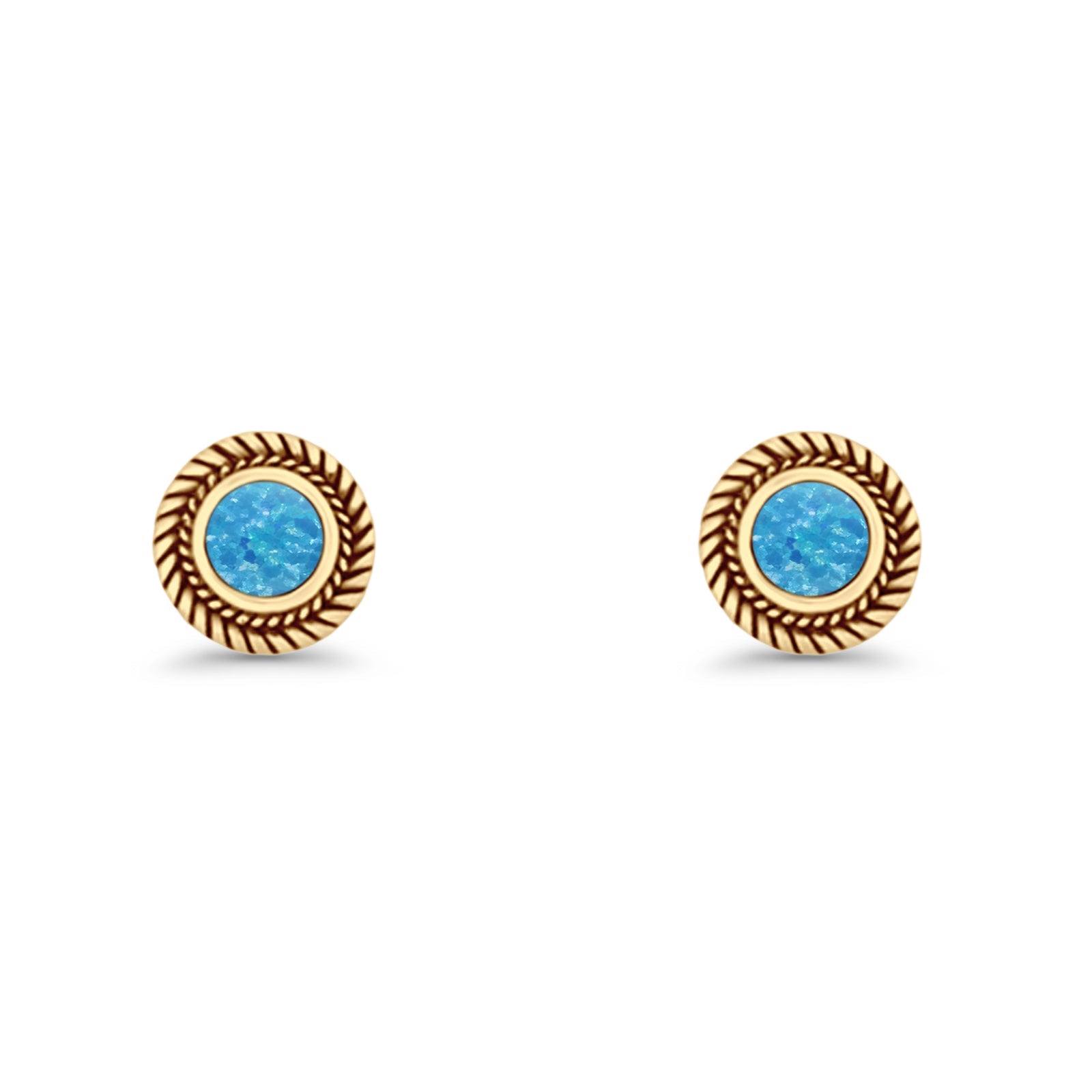 Round 8mm Lab Created Opal Twisted Rope Stud Earring 925 Sterling Silver