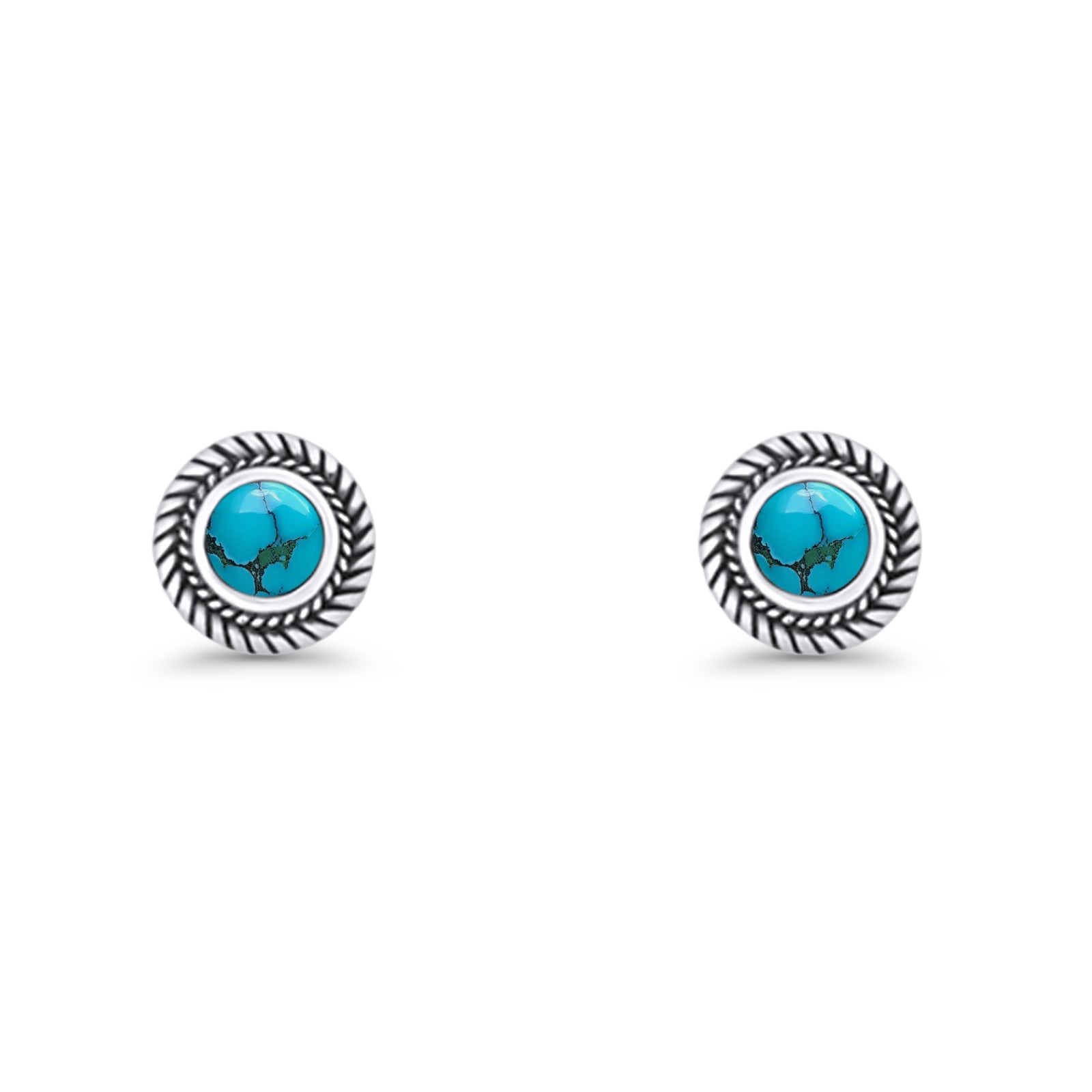 Round 8mm Lab Created Opal Twisted Rope Stud Earring 925 Sterling Silver