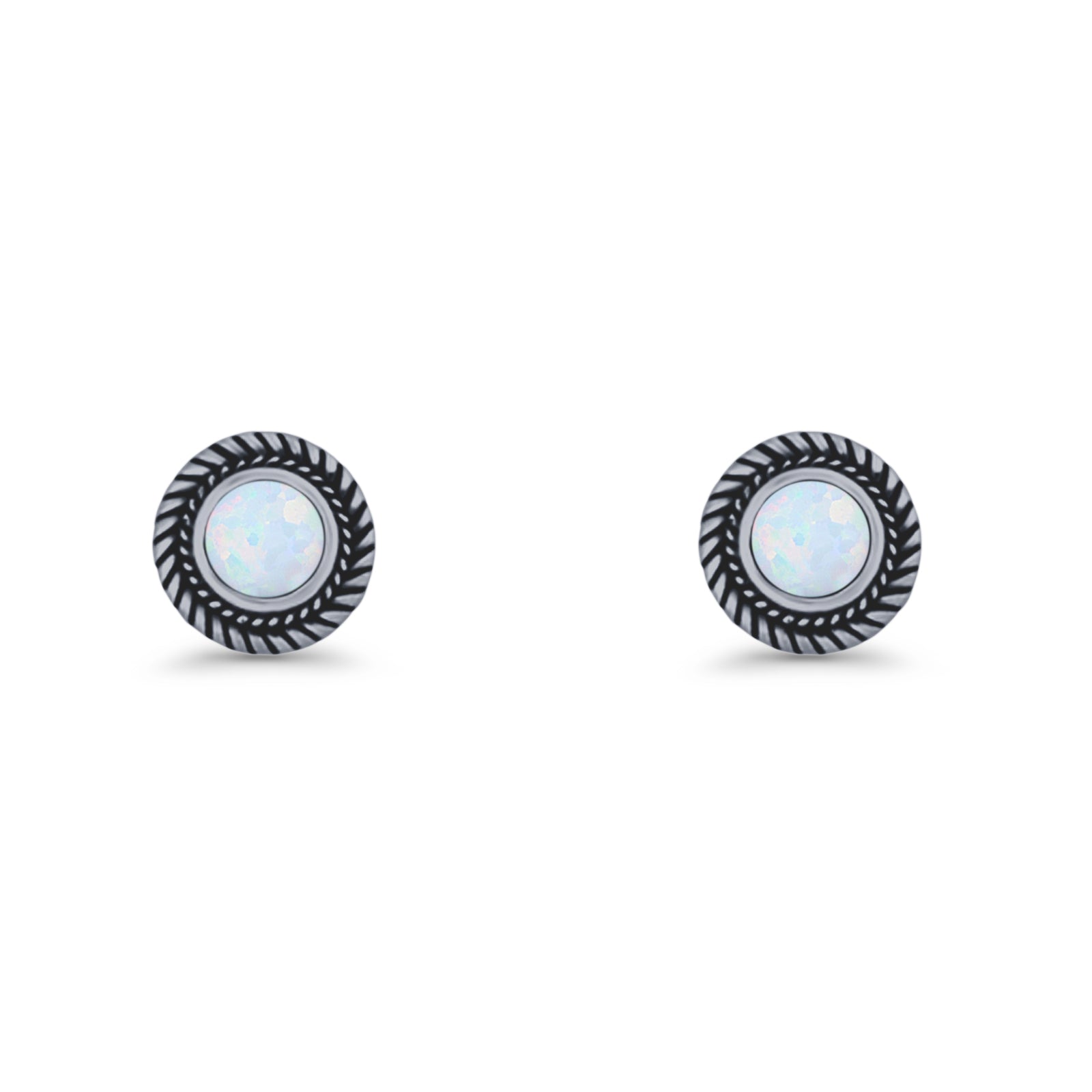 Round 8mm Lab Created Opal Twisted Rope Stud Earring 925 Sterling Silver