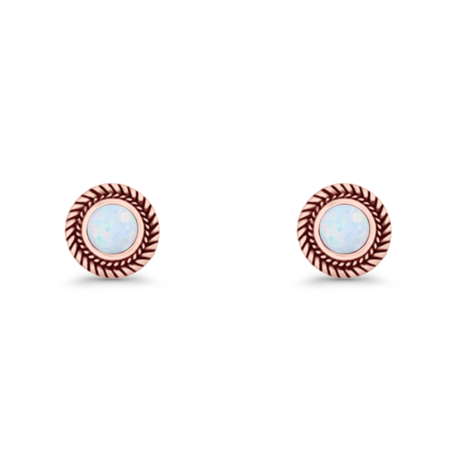 Round 8mm Lab Created Opal Twisted Rope Stud Earring 925 Sterling Silver