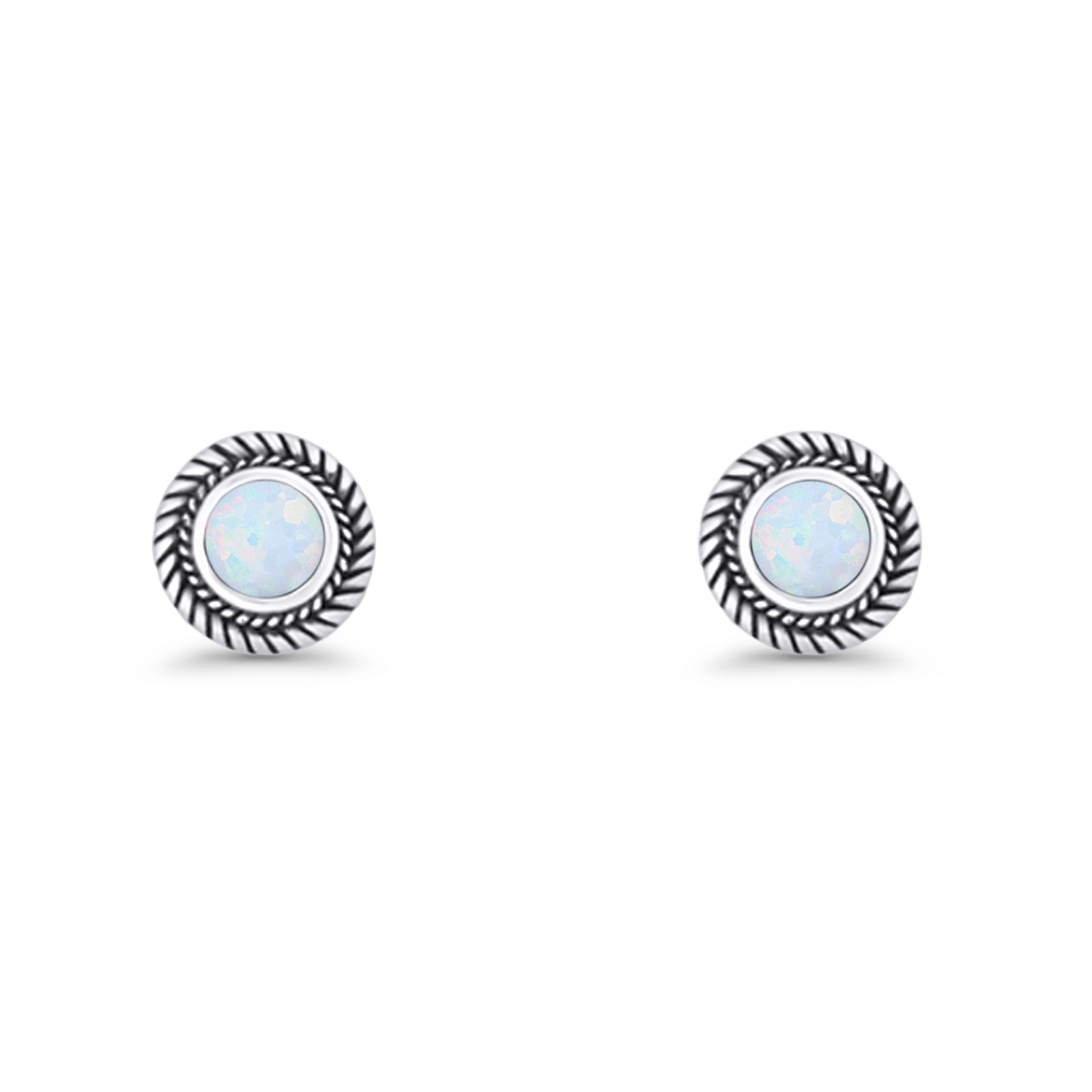 Round 8mm Lab Created Opal Twisted Rope Stud Earring 925 Sterling Silver