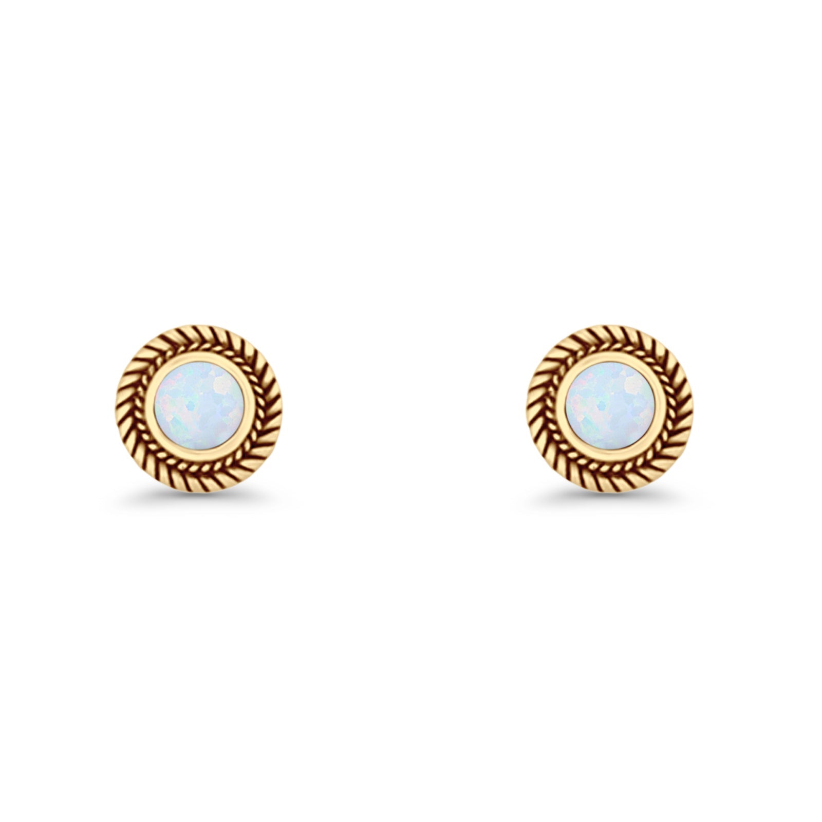 Round 8mm Lab Created Opal Twisted Rope Stud Earring 925 Sterling Silver
