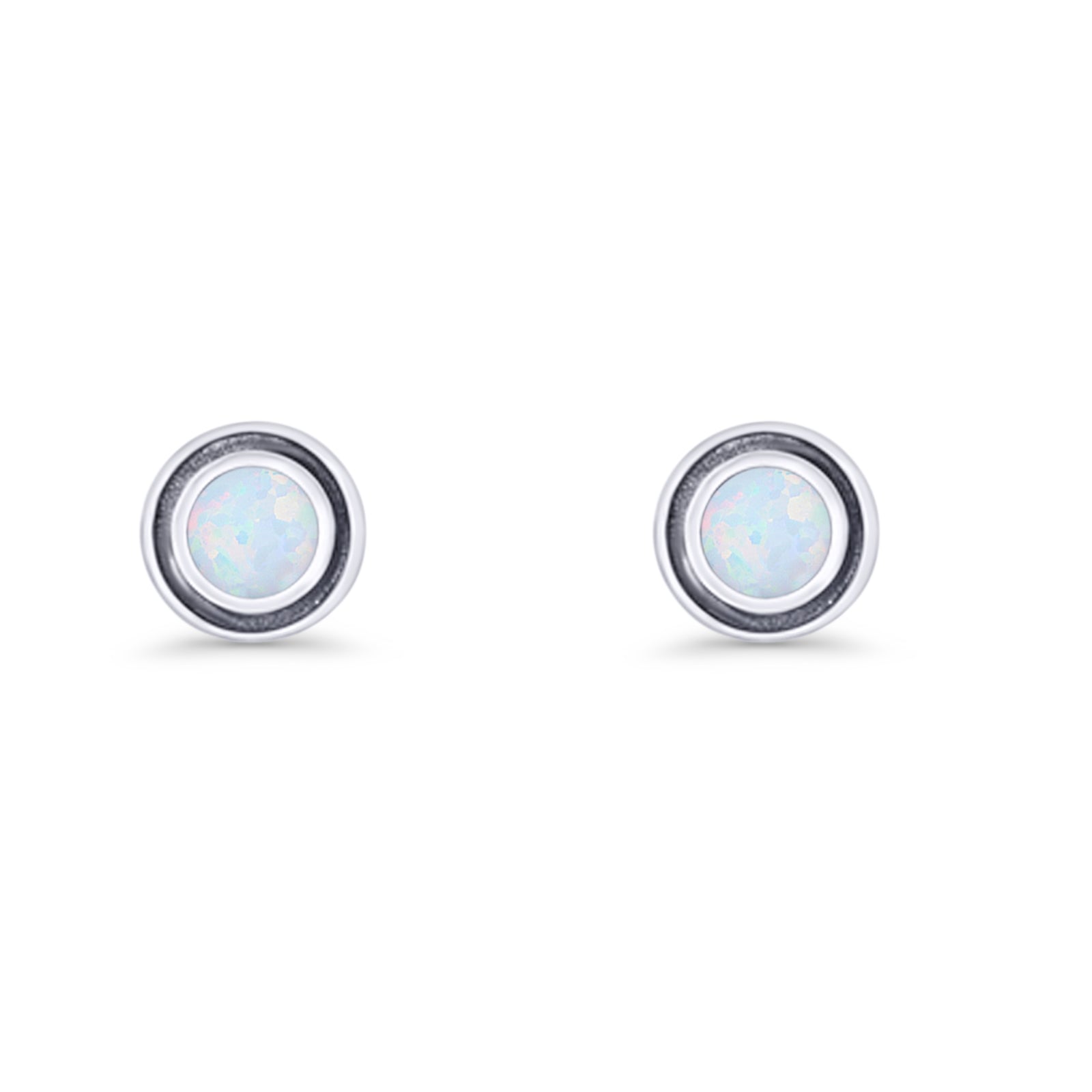 Minimalist 6.8mm Lab Created Opal Bali Stud Earring  925 Sterling Silver