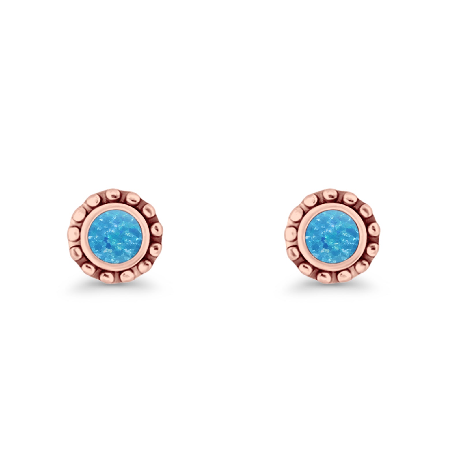 Round Beaded 7.2mm Lab Created Opal Stud Earring Oxidized 925 Sterling Silver