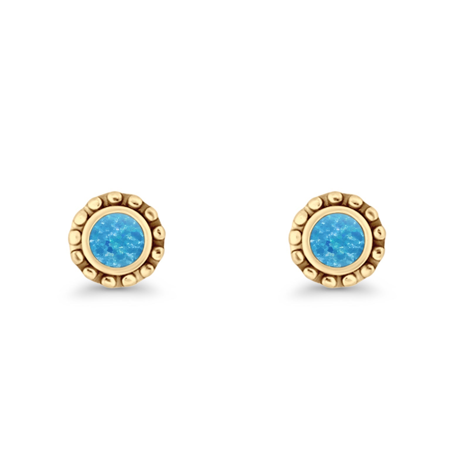 Round Beaded 7.2mm Lab Created Opal Stud Earring Oxidized 925 Sterling Silver