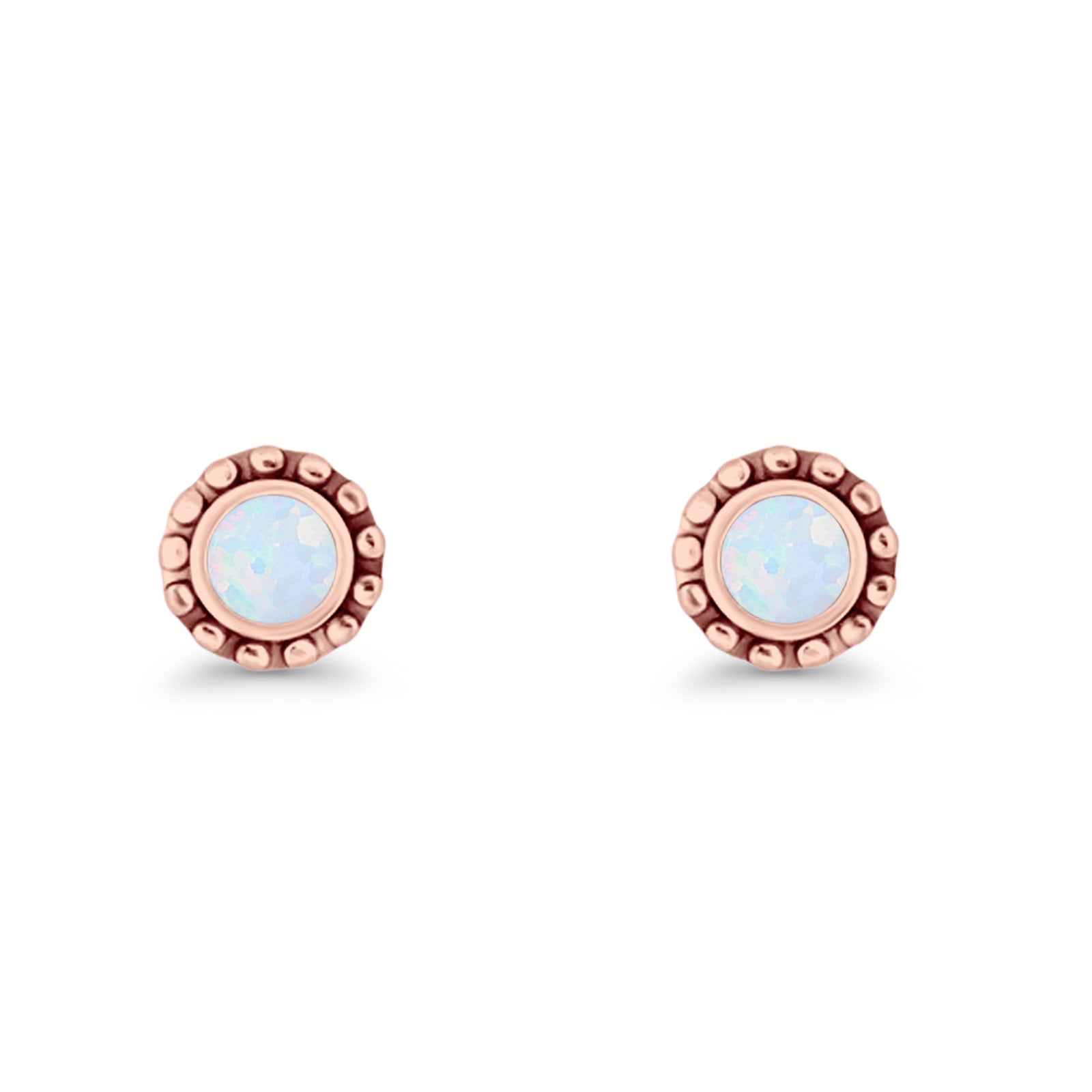 Round Beaded 7.2mm Lab Created Opal Stud Earring Oxidized 925 Sterling Silver