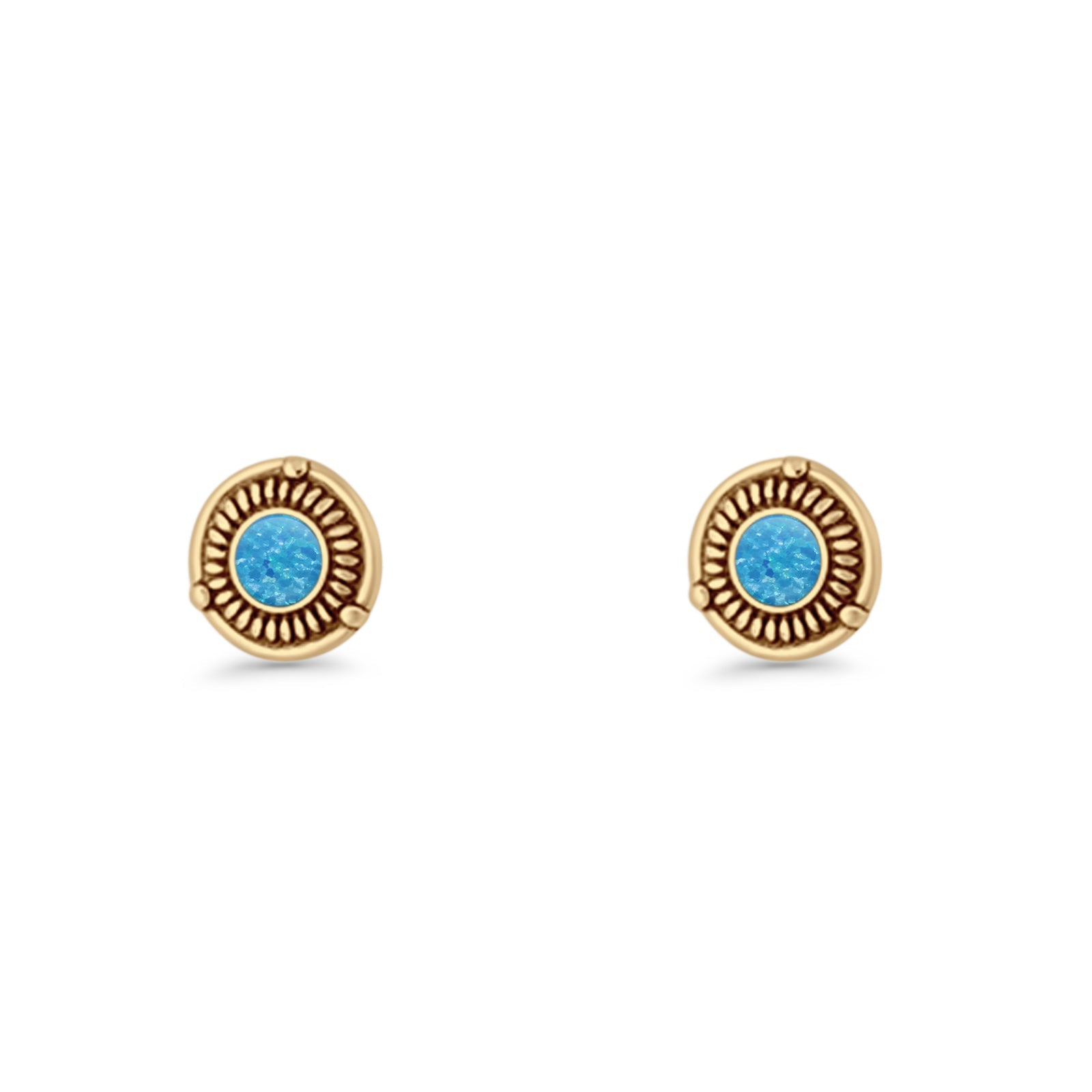 Floral Boho Stud Earring 7.4mm Oxidized Lab Created Opal 925 Sterling Silver