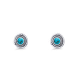 Floral Boho Stud Earring 7.4mm Oxidized Lab Created Opal 925 Sterling Silver