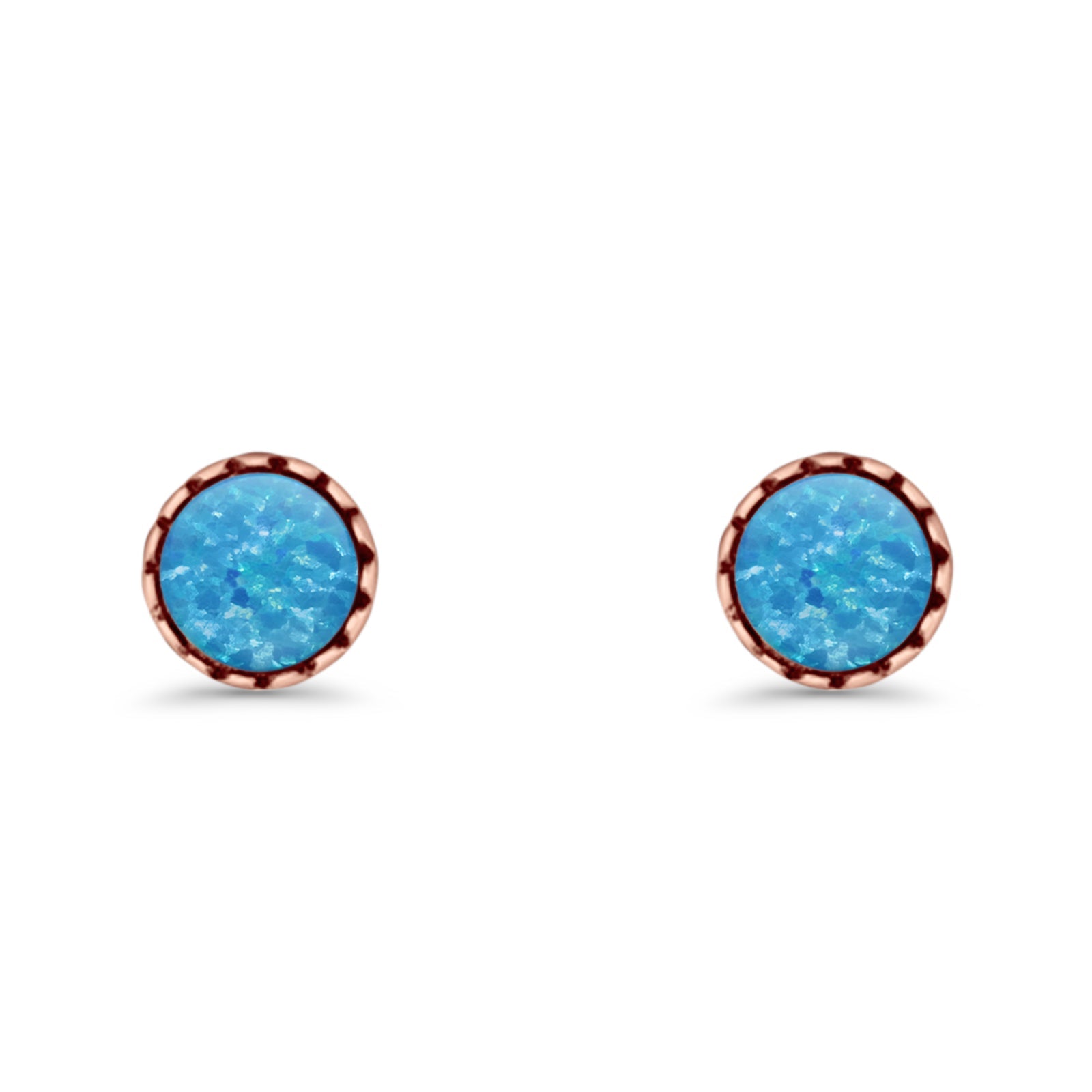 Round Lab Created Opal Stud Earring Oxidized 925 Sterling Silver