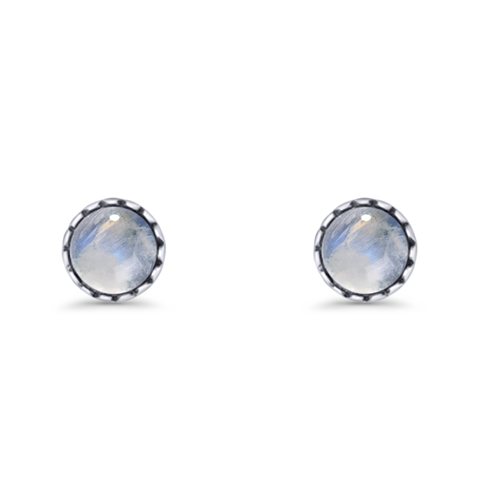 Round Lab Created Opal Stud Earring Oxidized 925 Sterling Silver