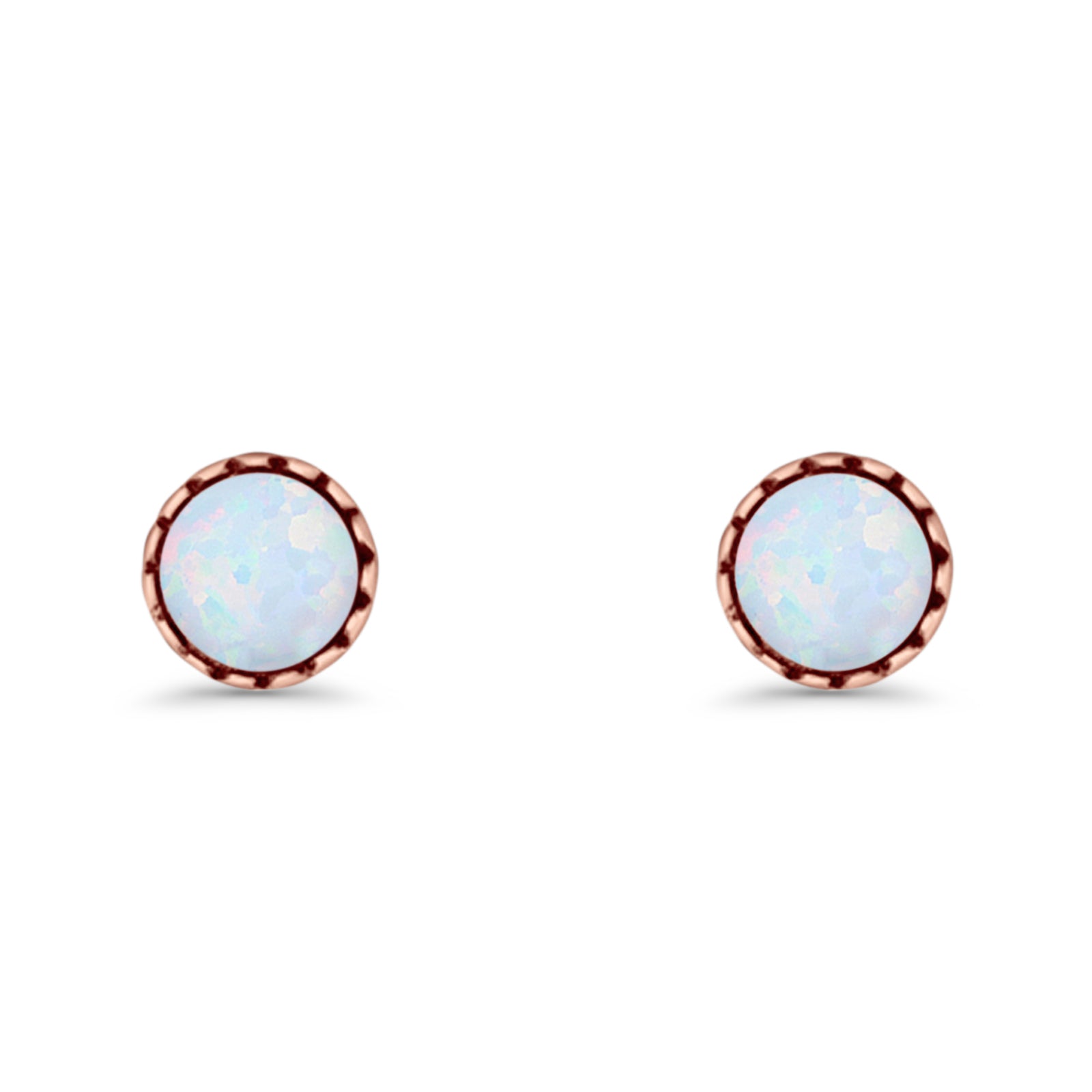 Round Lab Created Opal Stud Earring Oxidized 925 Sterling Silver