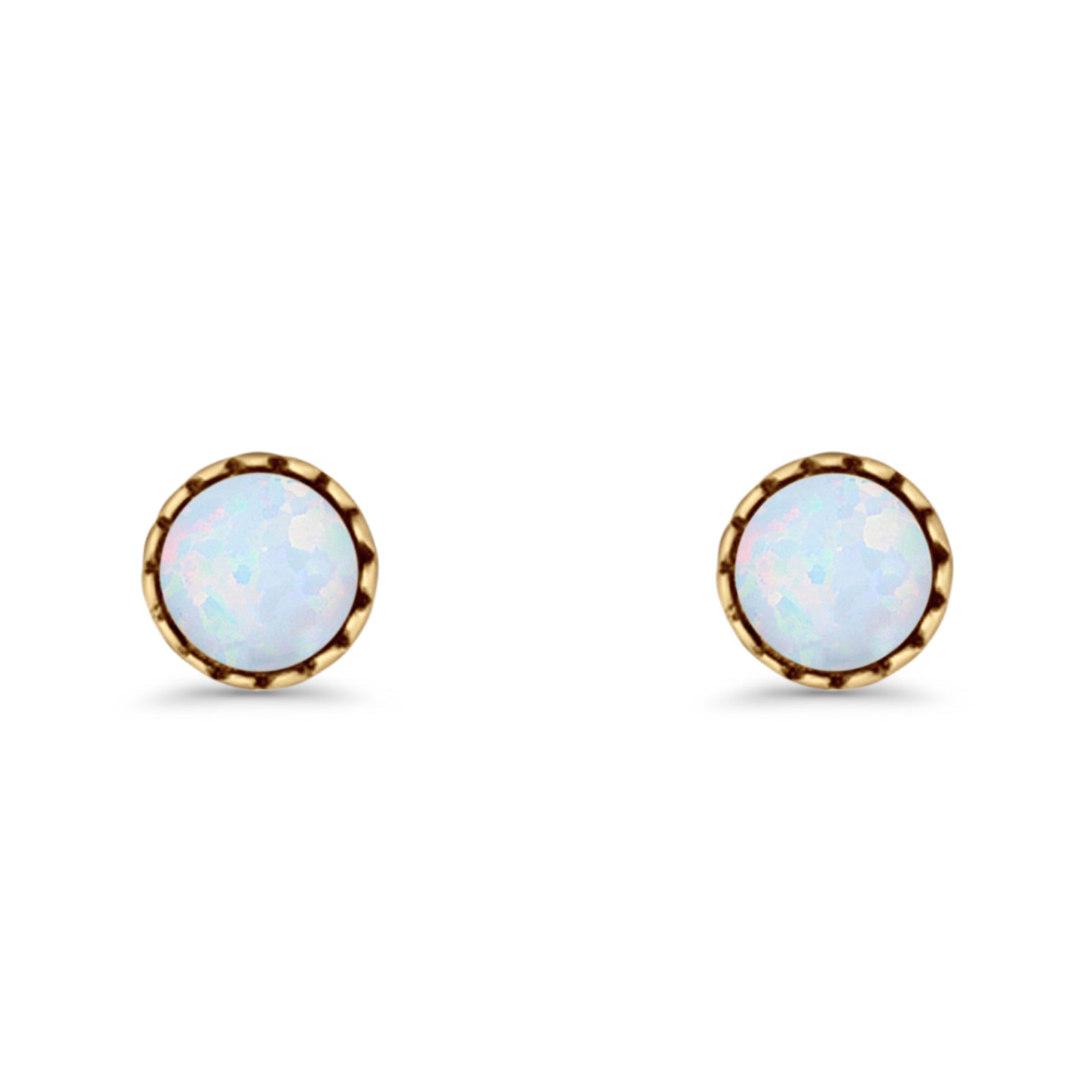 Round Lab Created Opal Stud Earring Oxidized 925 Sterling Silver