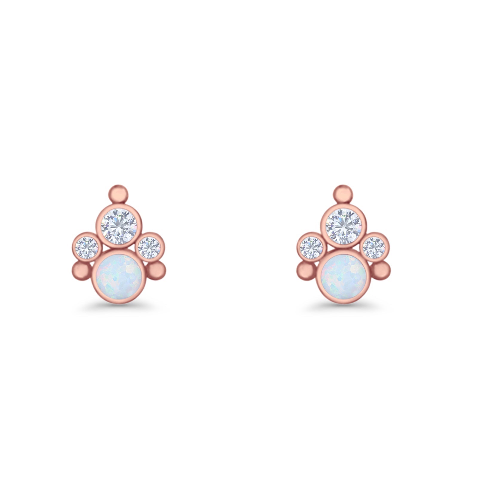 Paw Print Stud Earring Lab Created Opal & Cubic Zirconia 925 Sterling Silver