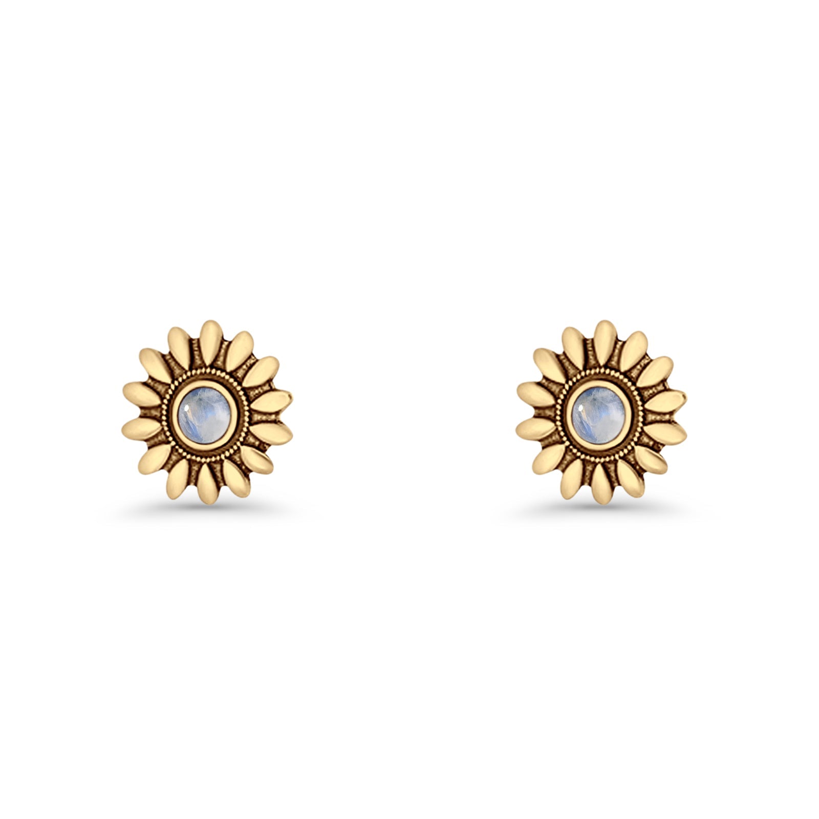 Sunflower Stud Earring 8.6mm Lab Created Opal Oxidized 925 Sterling Silver