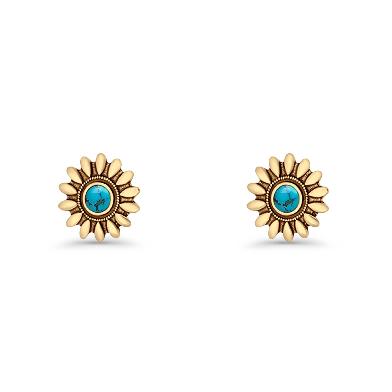 Sunflower Stud Earring 8.6mm Lab Created Opal Oxidized 925 Sterling Silver
