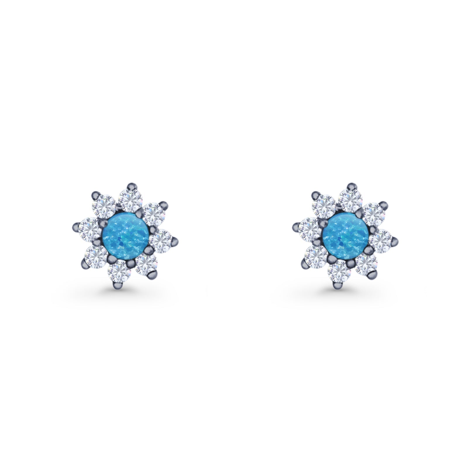 Flower Stud Earring Lab Created Opal & Cubic Zirconia 925 Sterling Silver