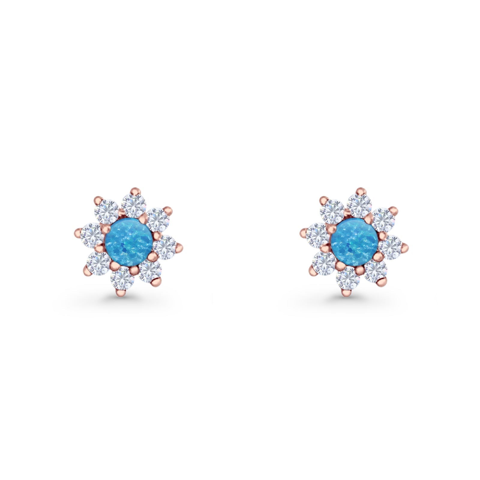 Flower Stud Earring Lab Created Opal & Cubic Zirconia 925 Sterling Silver