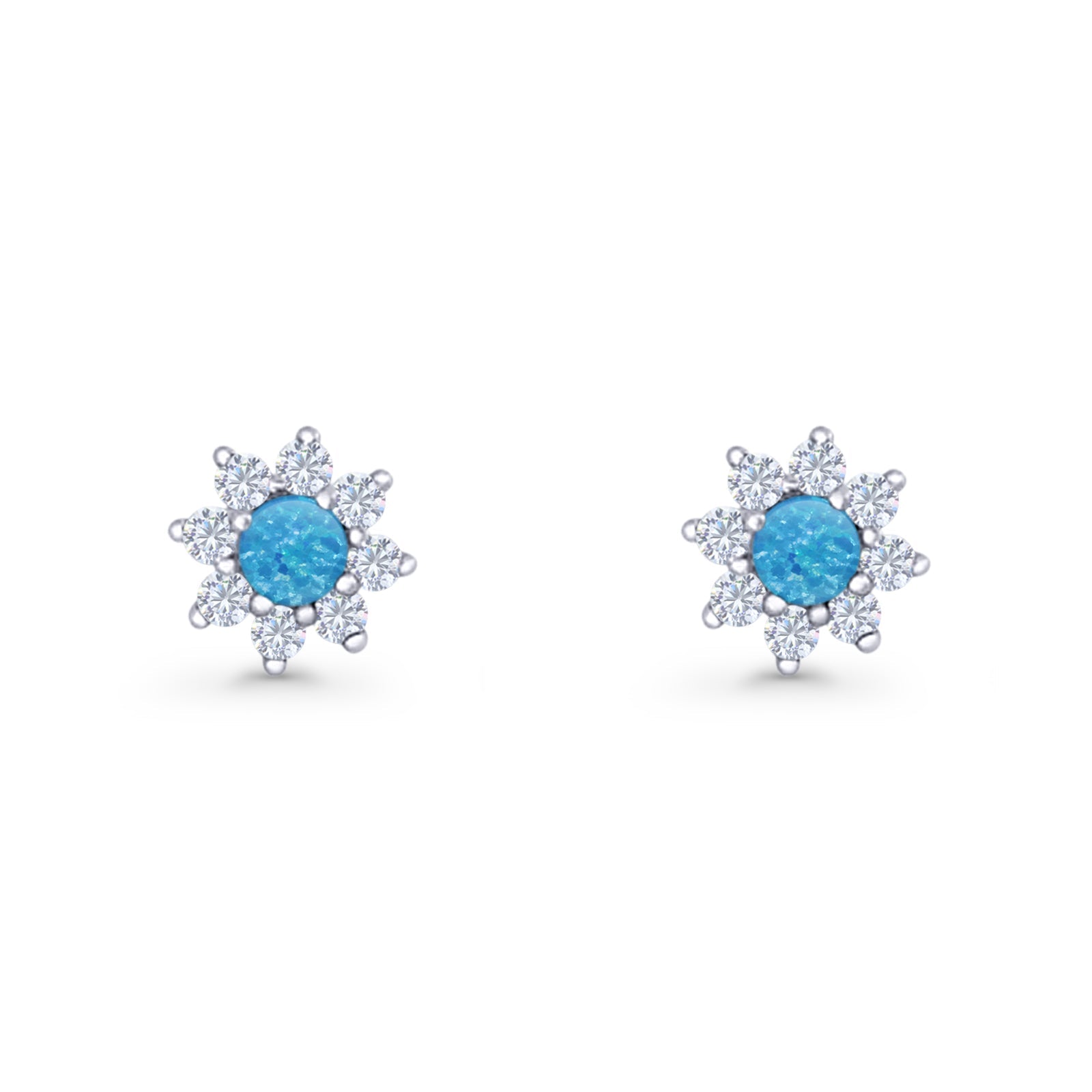 Flower Stud Earring Lab Created Opal & Cubic Zirconia 925 Sterling Silver
