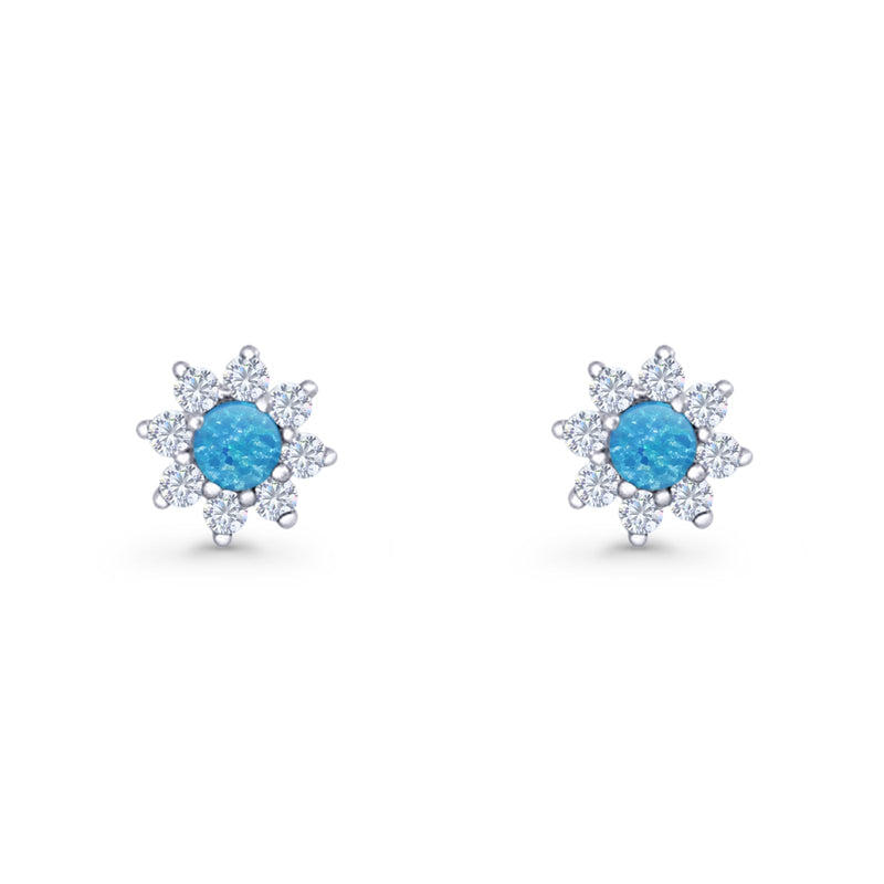 Flower Stud Earring Lab Created Opal & Cubic Zirconia 925 Sterling Silver
