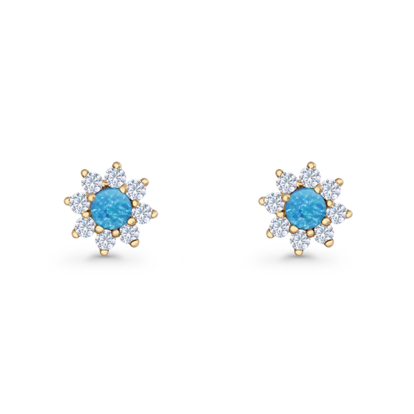 Flower Stud Earring Lab Created Opal & Cubic Zirconia 925 Sterling Silver