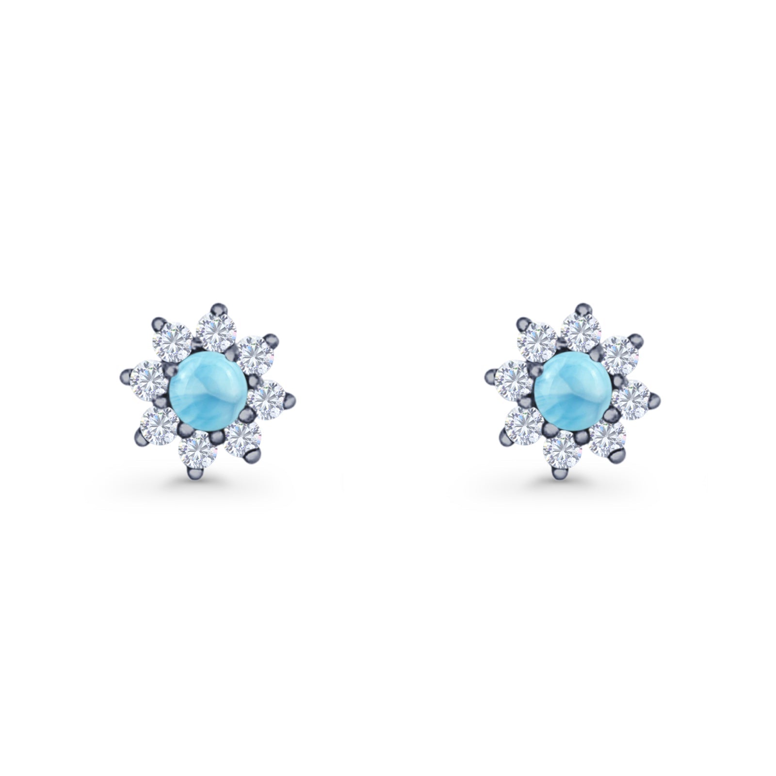 Flower Stud Earring Lab Created Opal & Cubic Zirconia 925 Sterling Silver