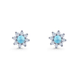 Flower Stud Earring Lab Created Opal & Cubic Zirconia 925 Sterling Silver