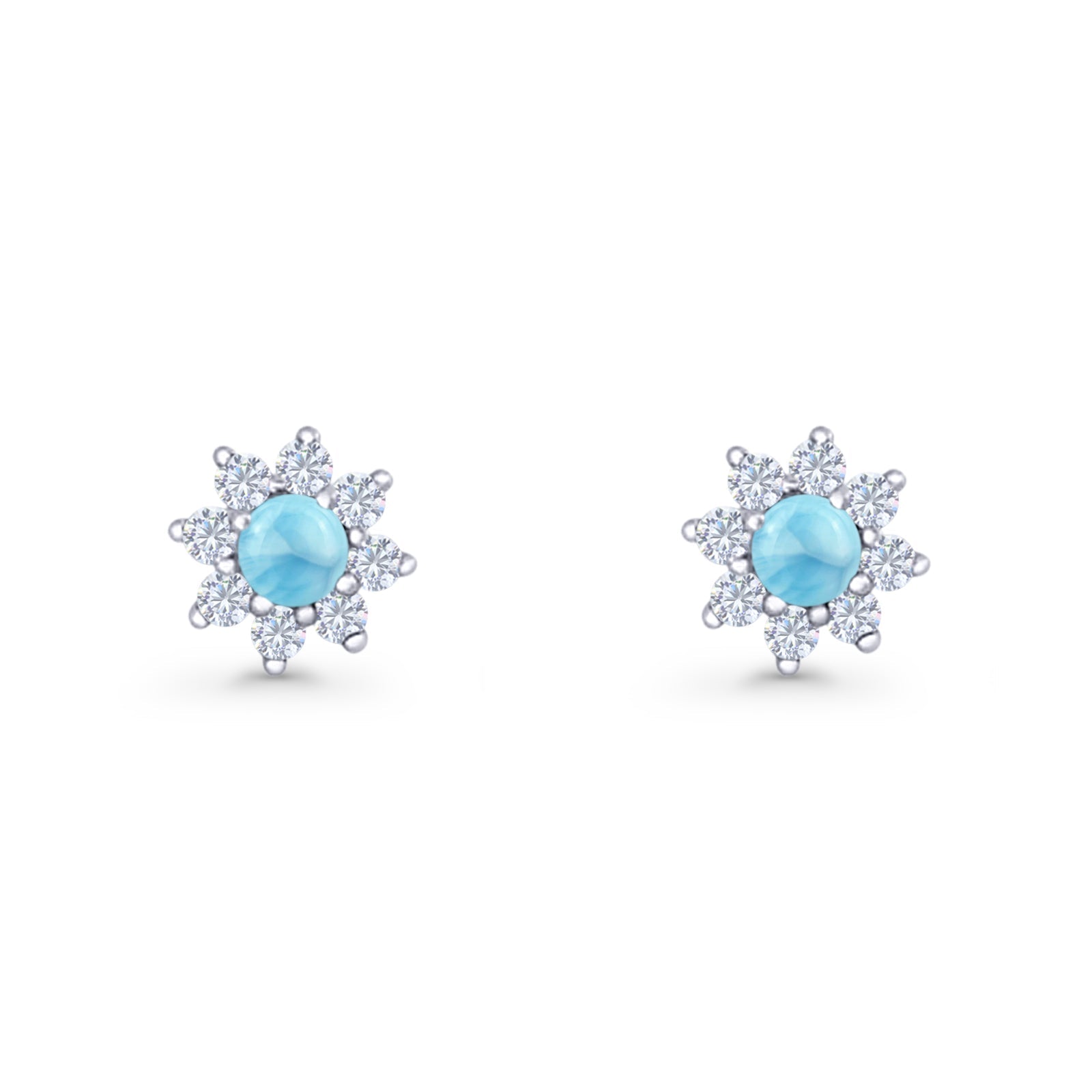 Flower Stud Earring Lab Created Opal & Cubic Zirconia 925 Sterling Silver