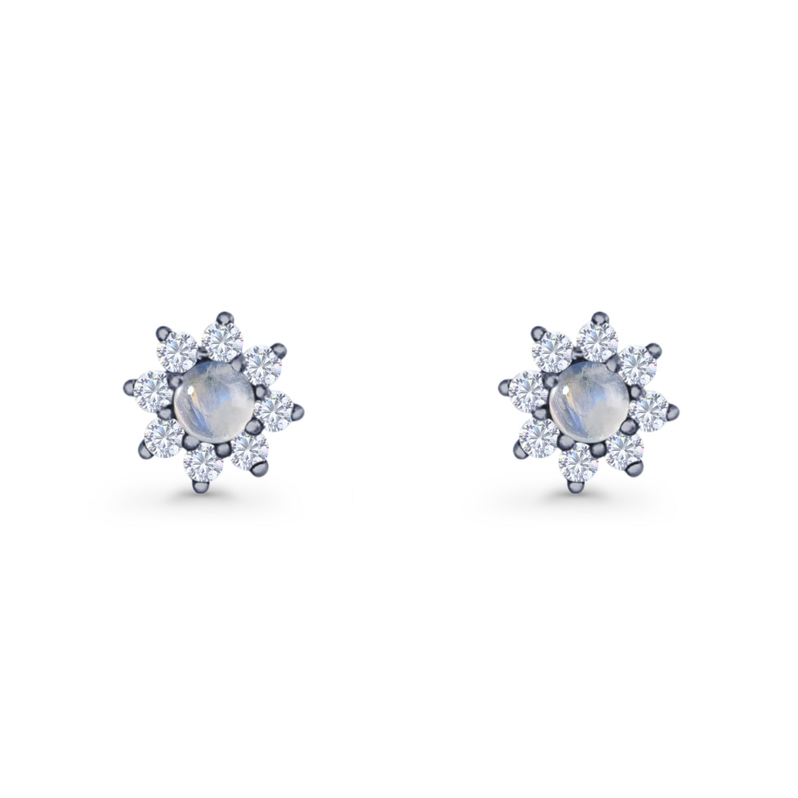 Flower Stud Earring Lab Created Opal & Cubic Zirconia 925 Sterling Silver