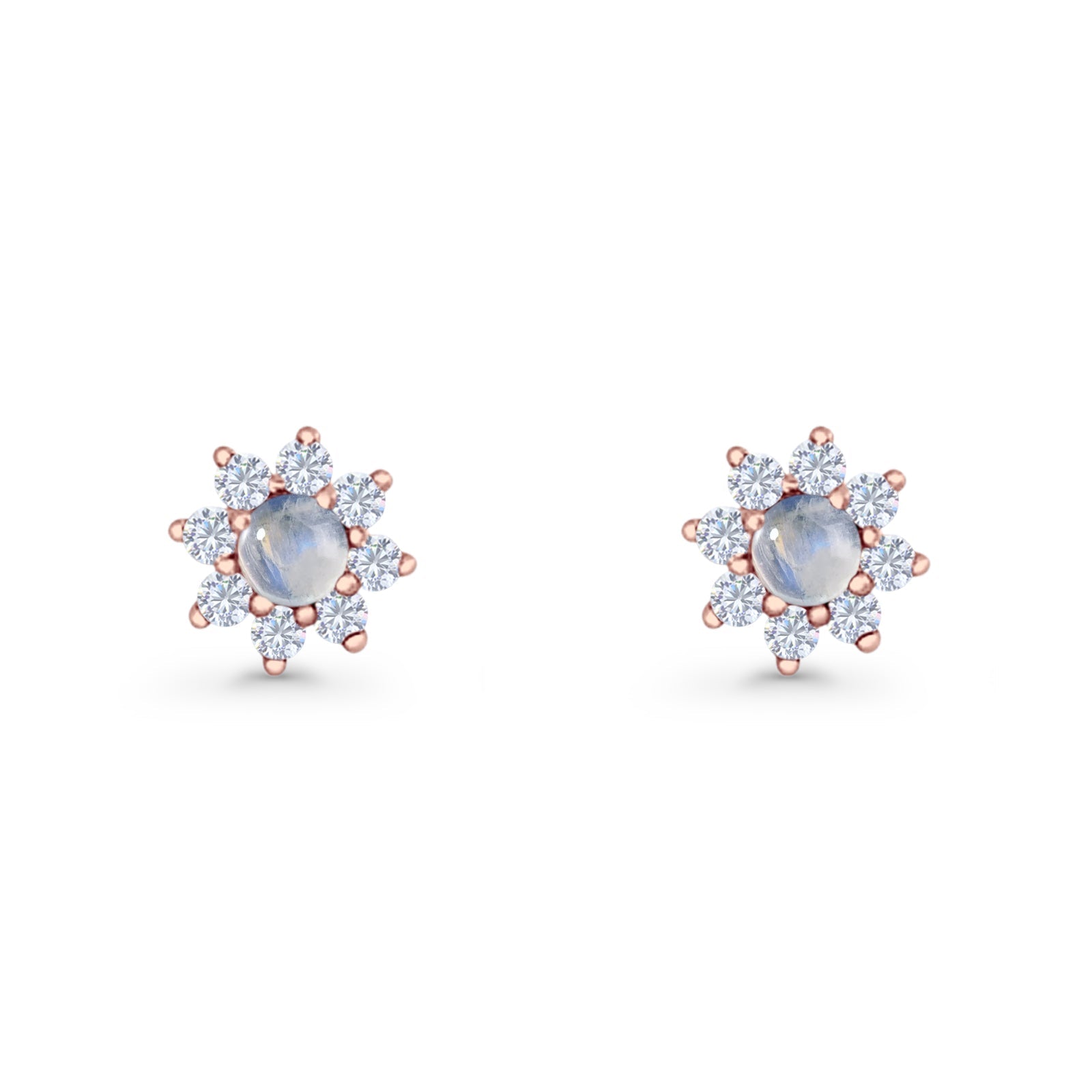 Flower Stud Earring Lab Created Opal & Cubic Zirconia 925 Sterling Silver