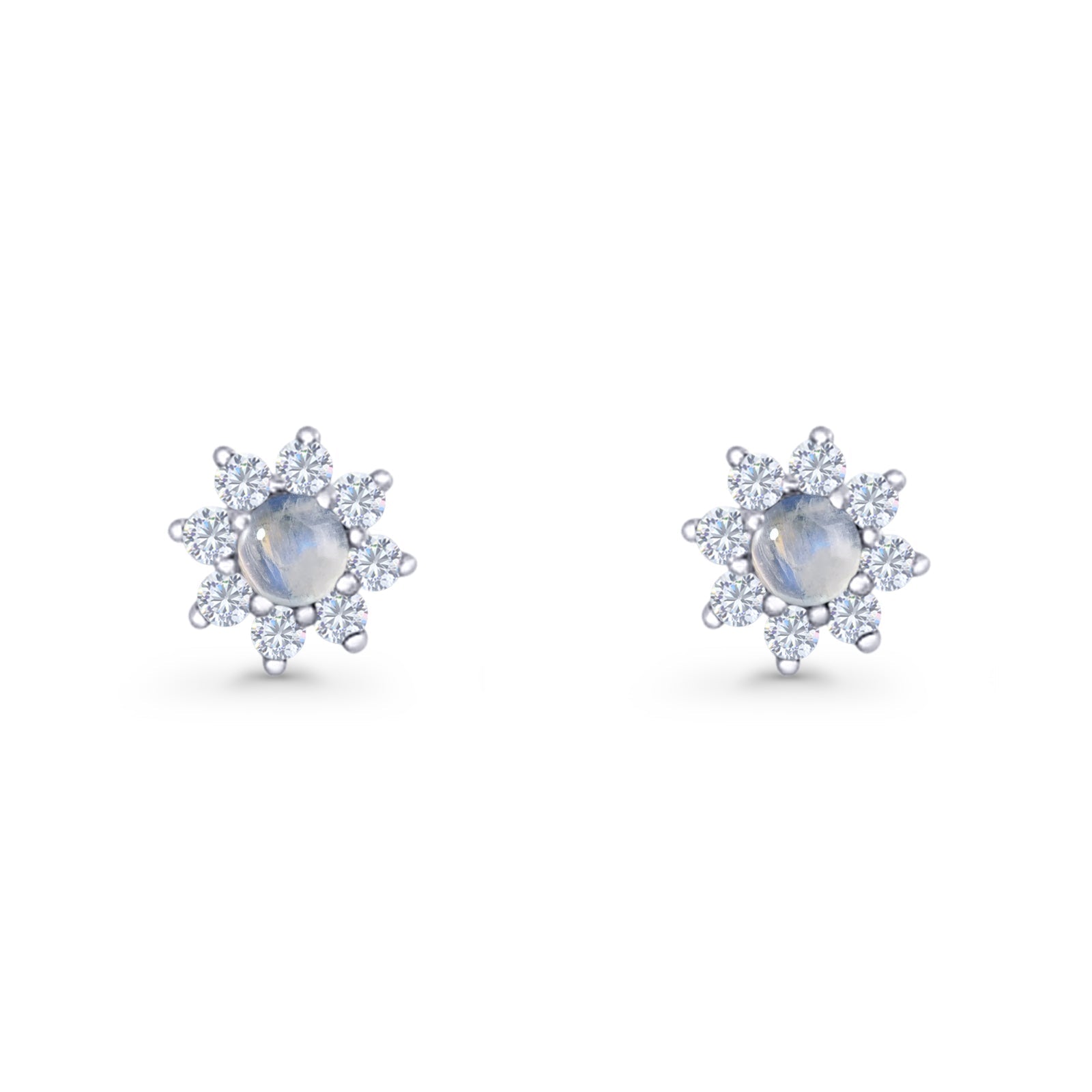 Flower Stud Earring Lab Created Opal & Cubic Zirconia 925 Sterling Silver