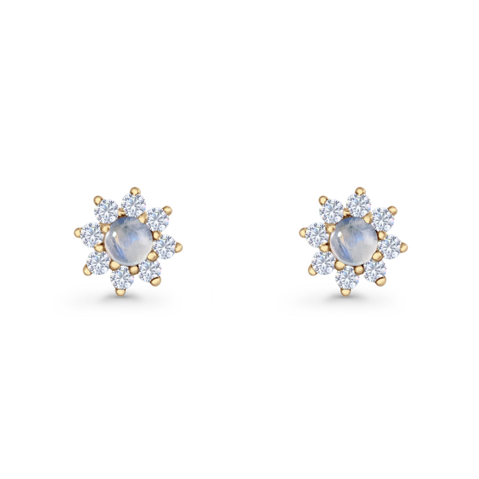 Flower Stud Earring Lab Created Opal & Cubic Zirconia 925 Sterling Silver
