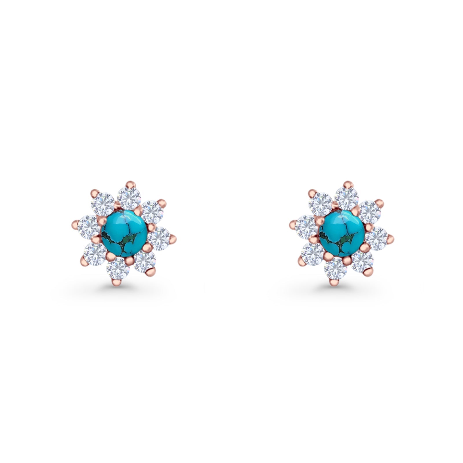 Flower Stud Earring Lab Created Opal & Cubic Zirconia 925 Sterling Silver