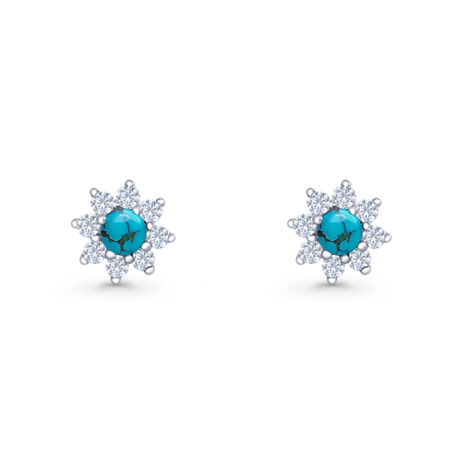 Flower Stud Earring Lab Created Opal & Cubic Zirconia 925 Sterling Silver