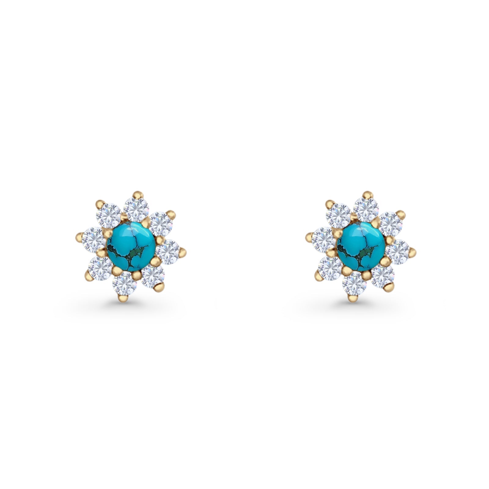 Flower Stud Earring Lab Created Opal & Cubic Zirconia 925 Sterling Silver